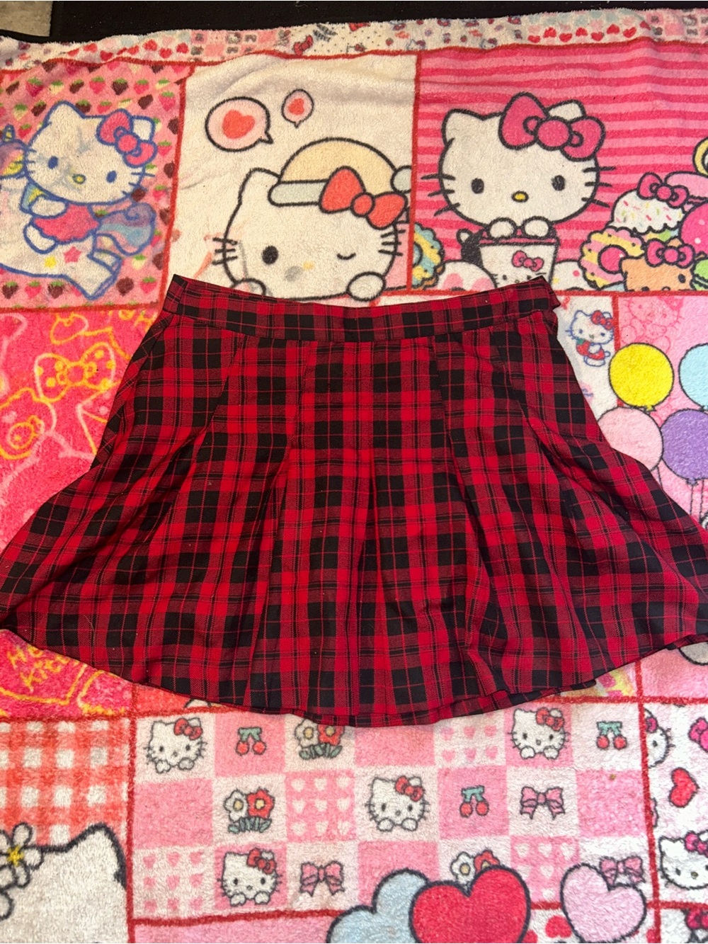 Red Black Plaid Pleated Mini Skirt - SIZE 10